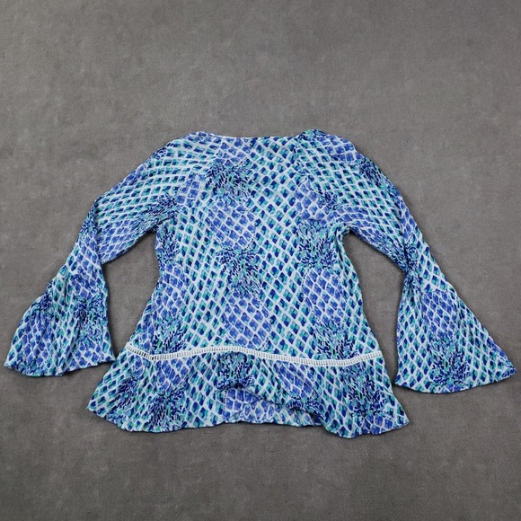 Lilly Pulitzer Amisa Top Womens XS Blue Green Boho‎ Peplum Bell Sleeve Tunic - Picture 9 of 10